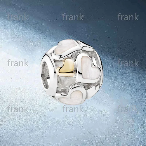 

791879MOP Luminous Hearts Charm, Mother-Of-Pearl & 14K Gold