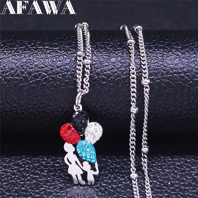 

Mom Baby Balloon Stainless Steel Colour Crystal Necklace Women Silver Color Statement Necklaces Jewelry bijoux femme N4806S01