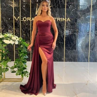 elegant straight burgundy sweetheart evening gowns party gowns sleeveless pleats formal prom dresses with sweep train customized