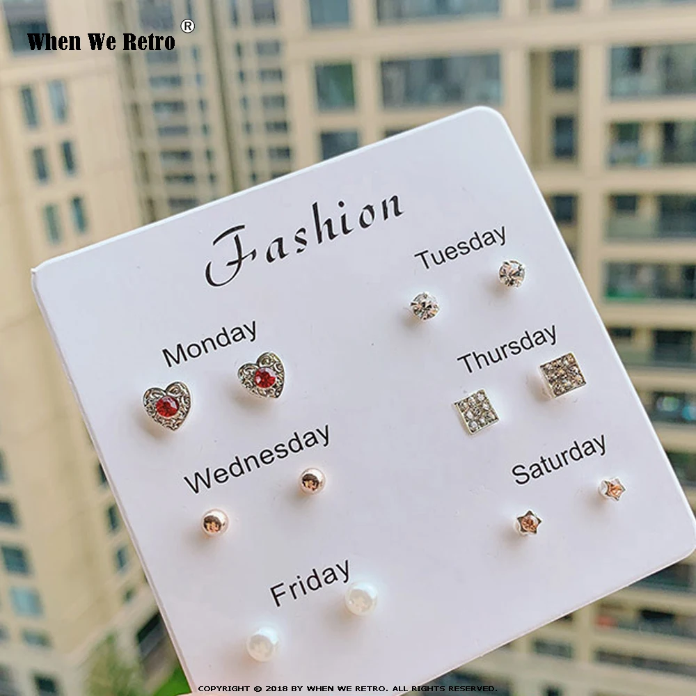 When We Retro 2019 Vintage Mixed Styles Flower Heart Geometric Stud Earrings Set For Women Girls Jewelry QY0619 | Украшения и