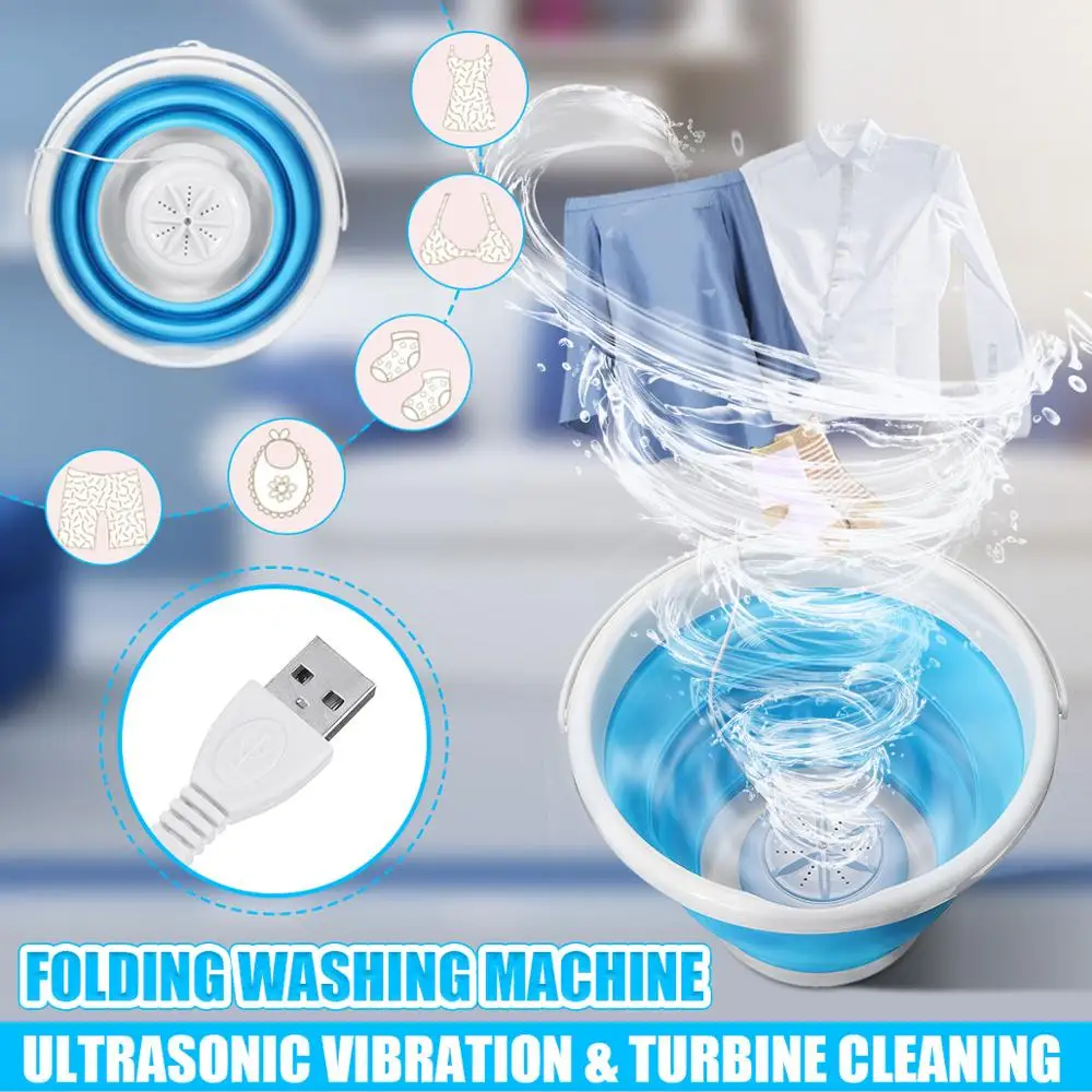 

USB Folding Portable Ultrasonic Turbo Washing Machine Personal Laundry Washer TI