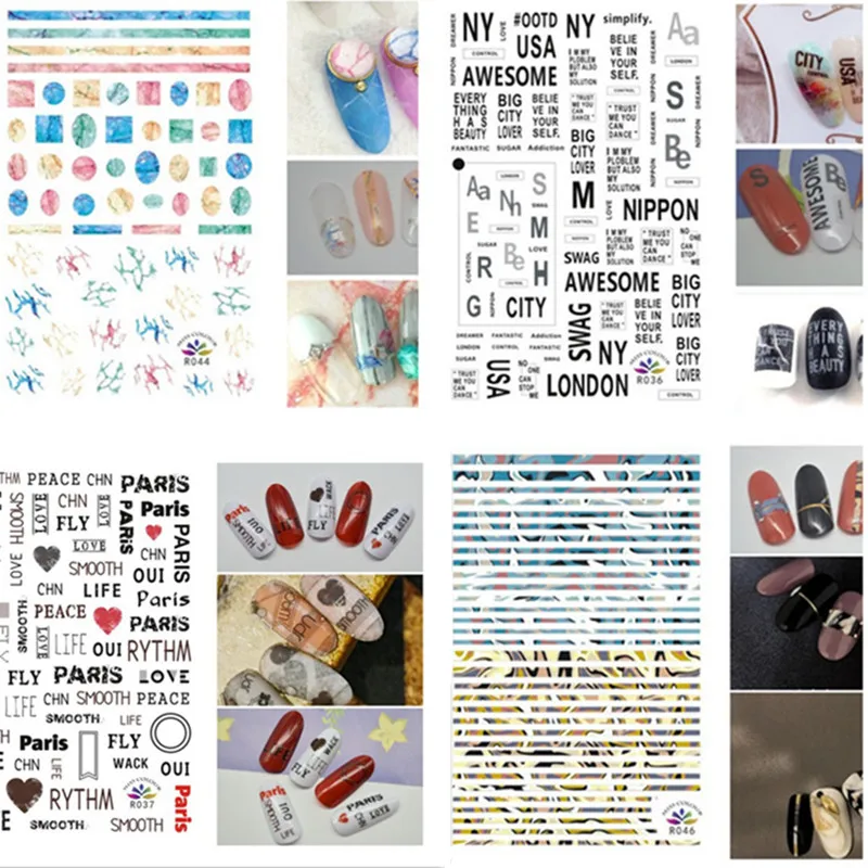 1 лист 3D ультратонкая клейкая наклейка для ногтей с английскими словами Алфавит