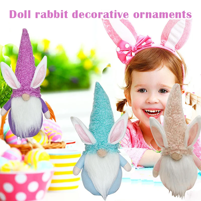 

Easter Present Faceless Doll Rabbit Ornament Holiday Theme Decoration Scene Layout TN99