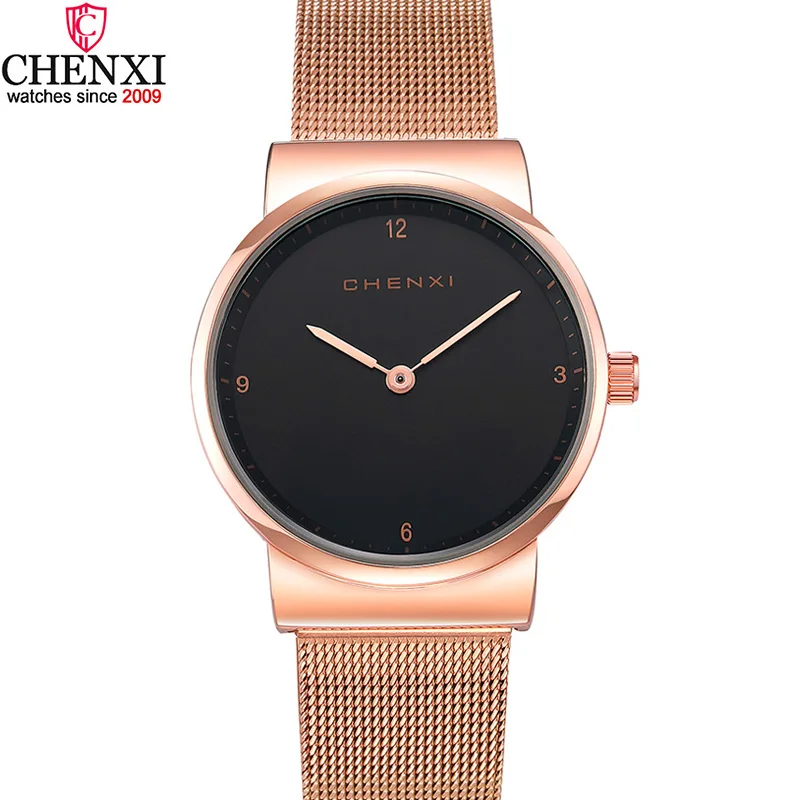 Минимализм модные женские часы розовое золото нержавеющая сталь CHENXI бренд
