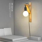 Настенные светильники с кабелем, простые деревянные креативные подвесные светильники из массива дерева для коридора, прикроватного столика, гостиной, столовой, для гардероба, коридора светильники