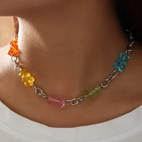 cute new rainbow jellies cute bear linked choker collar necklace for girls women party clavicle gummy bear necklaces jewelry