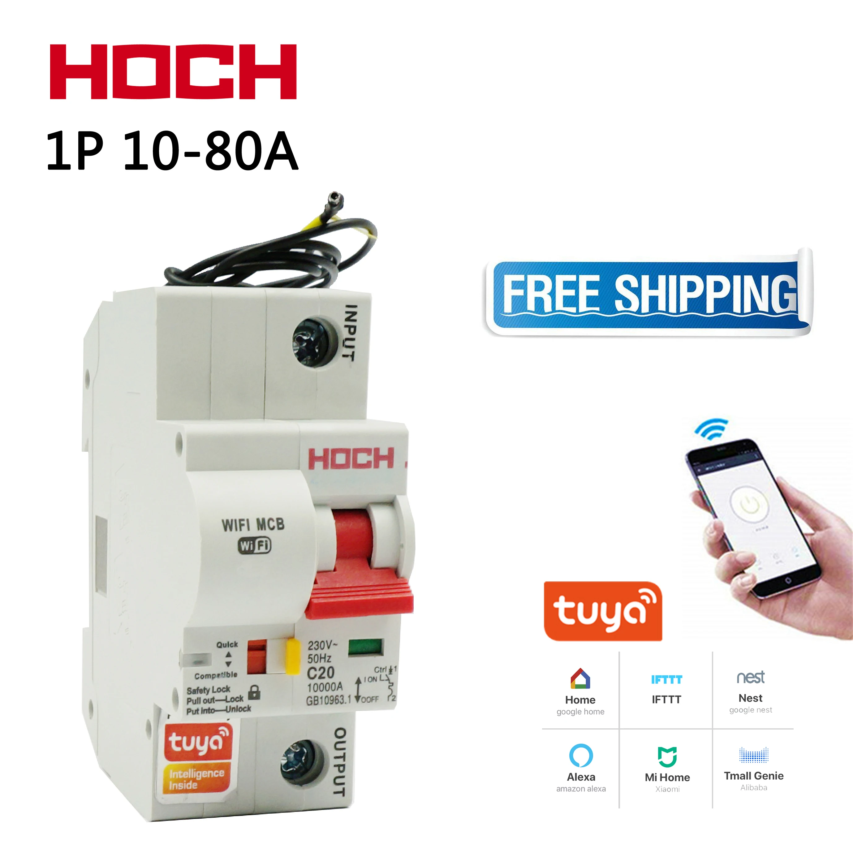 Автоматический выключатель HOCH Tuya Smart Life 1P Wi Fi с дистанционным управлением защита