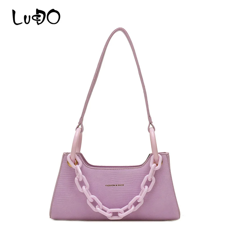 

LUCDO Design Acrylic chain Crocodile pattern Armpit bag 2020 Fashion quality Leather Women Designer Handbag Travel Shoulder Bags