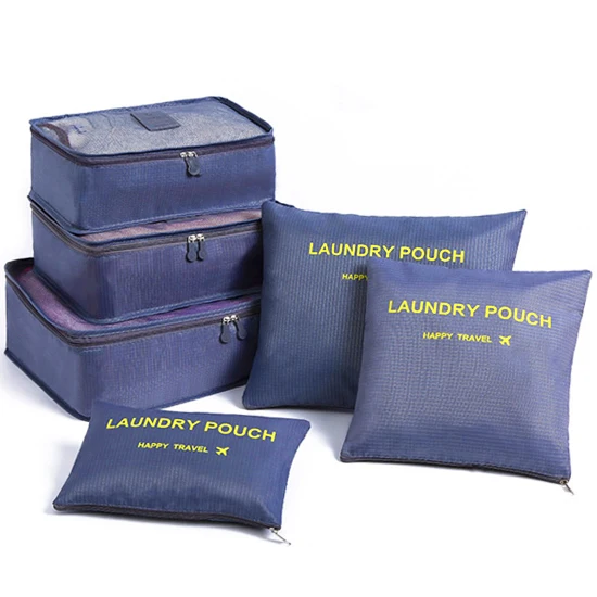 Navy Blue Дорожная сумка для хранения, набор из 6 предметов, сумки для сортировки багажа, сумки для путешествий, обувь, косметика, посылка, сумка для одежды, органайзер для путешествий - Цвет: Navy Blue