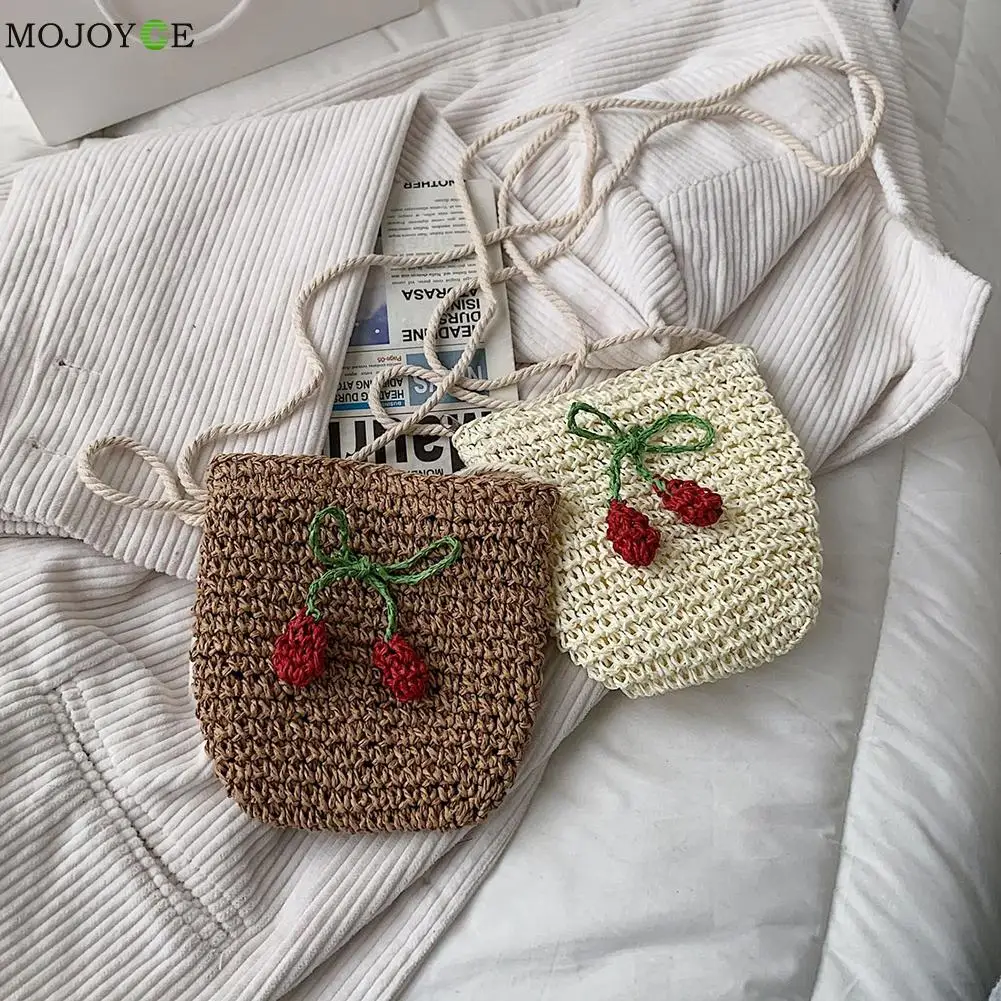 

Women Shoulder Bag Cherry Ethnic Style Woven Crossbody Bag Polyester Lining Purses And Handbags Ladies Handbag