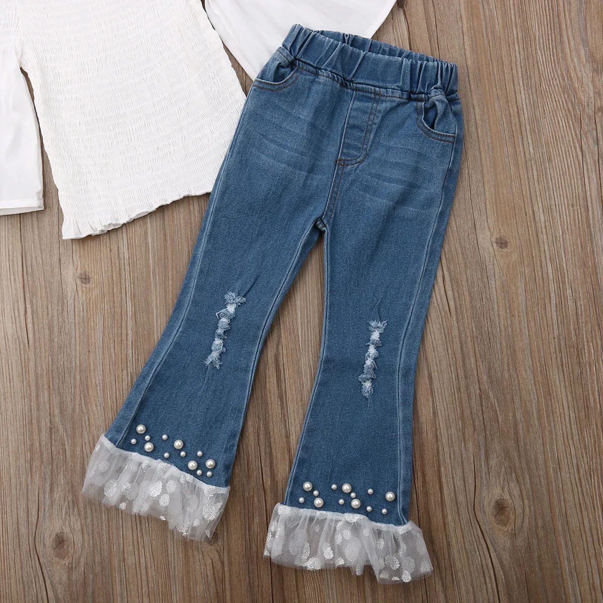 

1-6T Summer Toddler Kids Baby Girls Ruffle Tops Denim Long Pants 2PCS Outfits Clothes