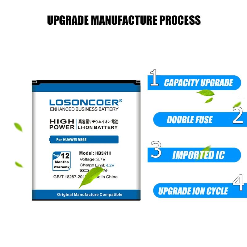 Аккумулятор LOSONCOER 3400 мАч HB5K1H для HUAWEI Ascend ll 2 M865 Sonic U8650 C8650 U8850 U8651 U8652 U8660 быстрая