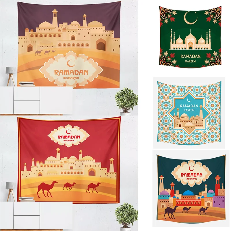 

2021 Hot Background Cloth Wall Muslim Ramadan festival Decoration Moon Hanging Tapestry Home Mural Beach Towel Ramadan Tapestry