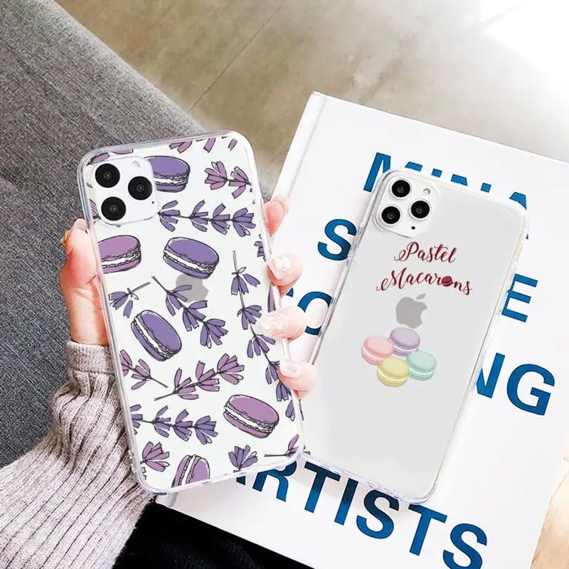 

Cartoon pink macaron Phone Case Transparent Clear for iPhone 11 12 mini pro XS MAX 7 8 6 6S Plus X 5S SE 2020 XR