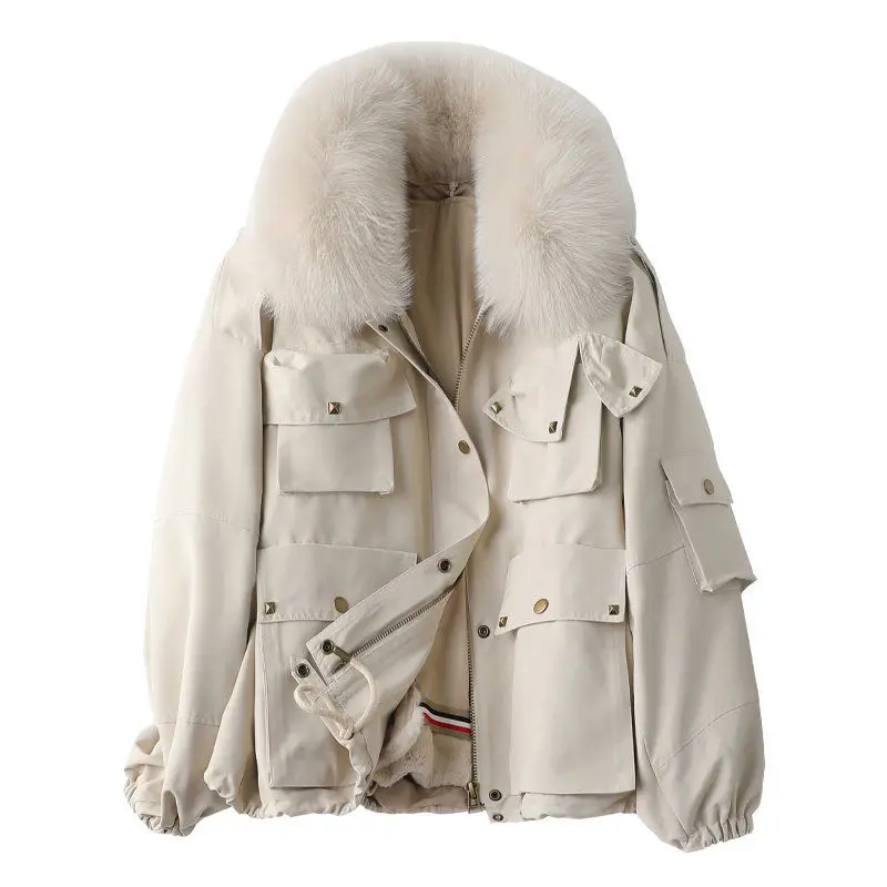 

Winter 2021 New fur Short Women's Parka True Fox fur collar rabbit skin liner pie to overcome a minimalist commute