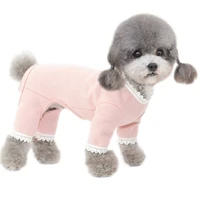 pure cotton dog clothes blue pink beige lace hoodies cat dogs coat jumpsuit pajamas for small dogs chihuahua bichon dog overalls