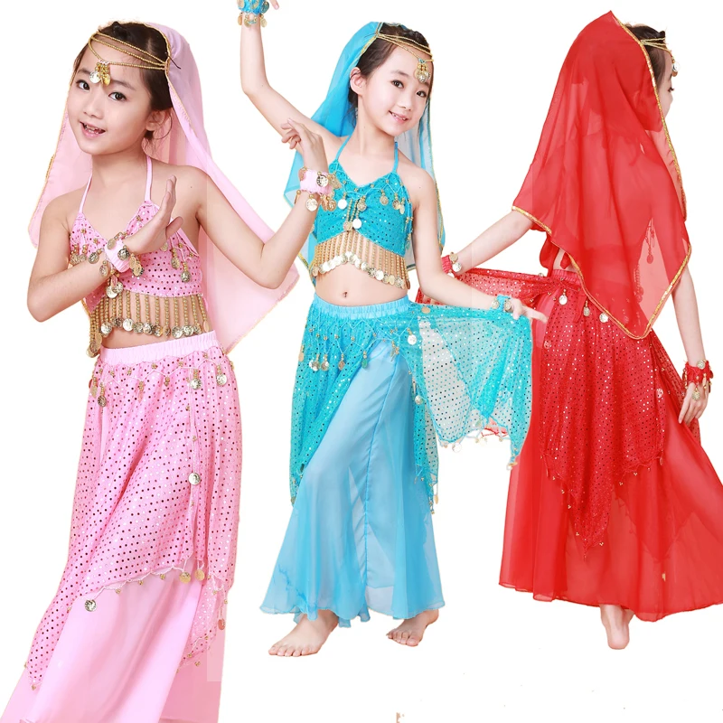 Костюм для танца живота девочек красный/розовый/синий/желтый/розовый детские