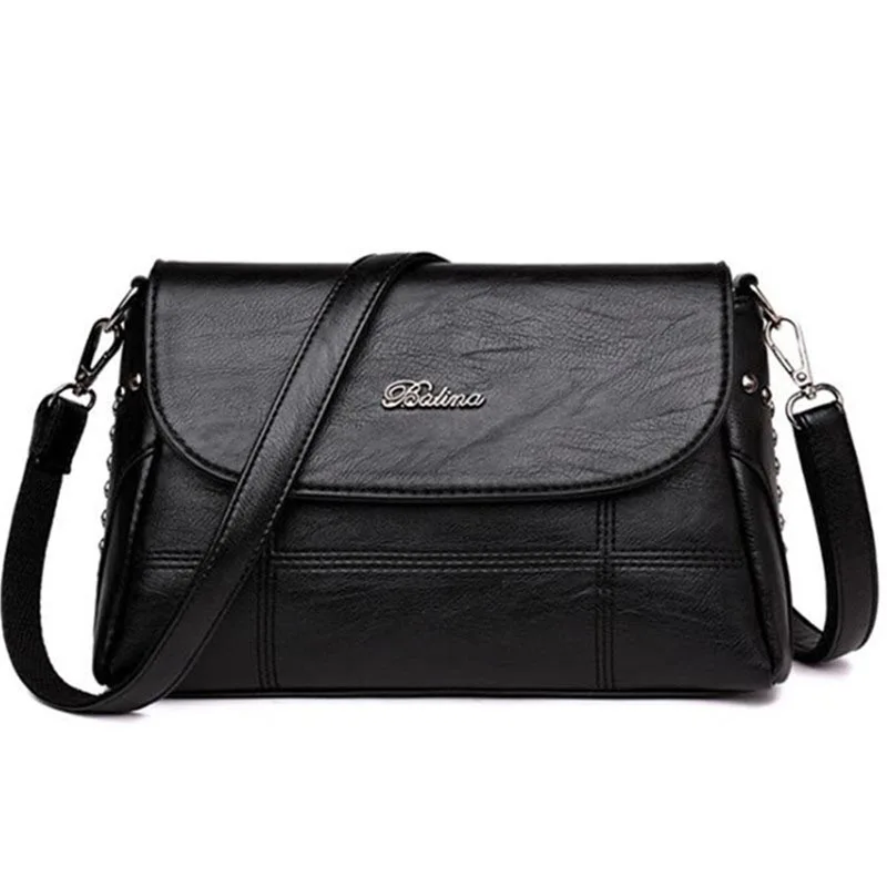 

Элегантная женская сумка-мессенджер через плечо, портмоне с клапаном и заклепками для леди, Классическая простая женская сумка-слинг через ...