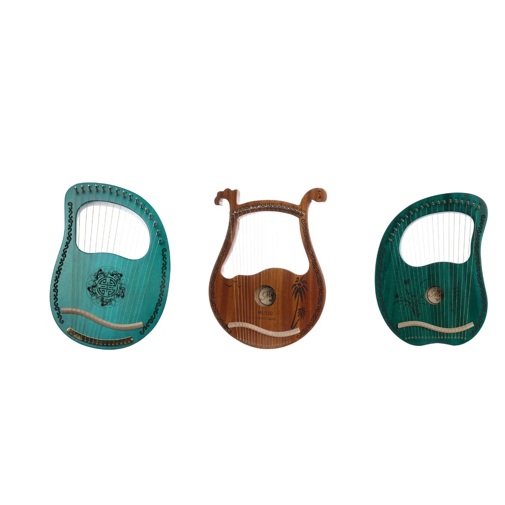 

Engraved 16/19 Tones Lyre Harp Mahogany Wood with String Tuning Wrench New Year
