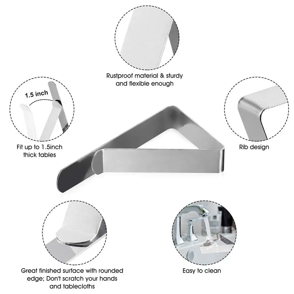 

6Pcs/Bag Stainless Steel Tablecloth Clamps Wedding Promenade Table Cover Holder Clip Promenade/Round Board Stable Clips