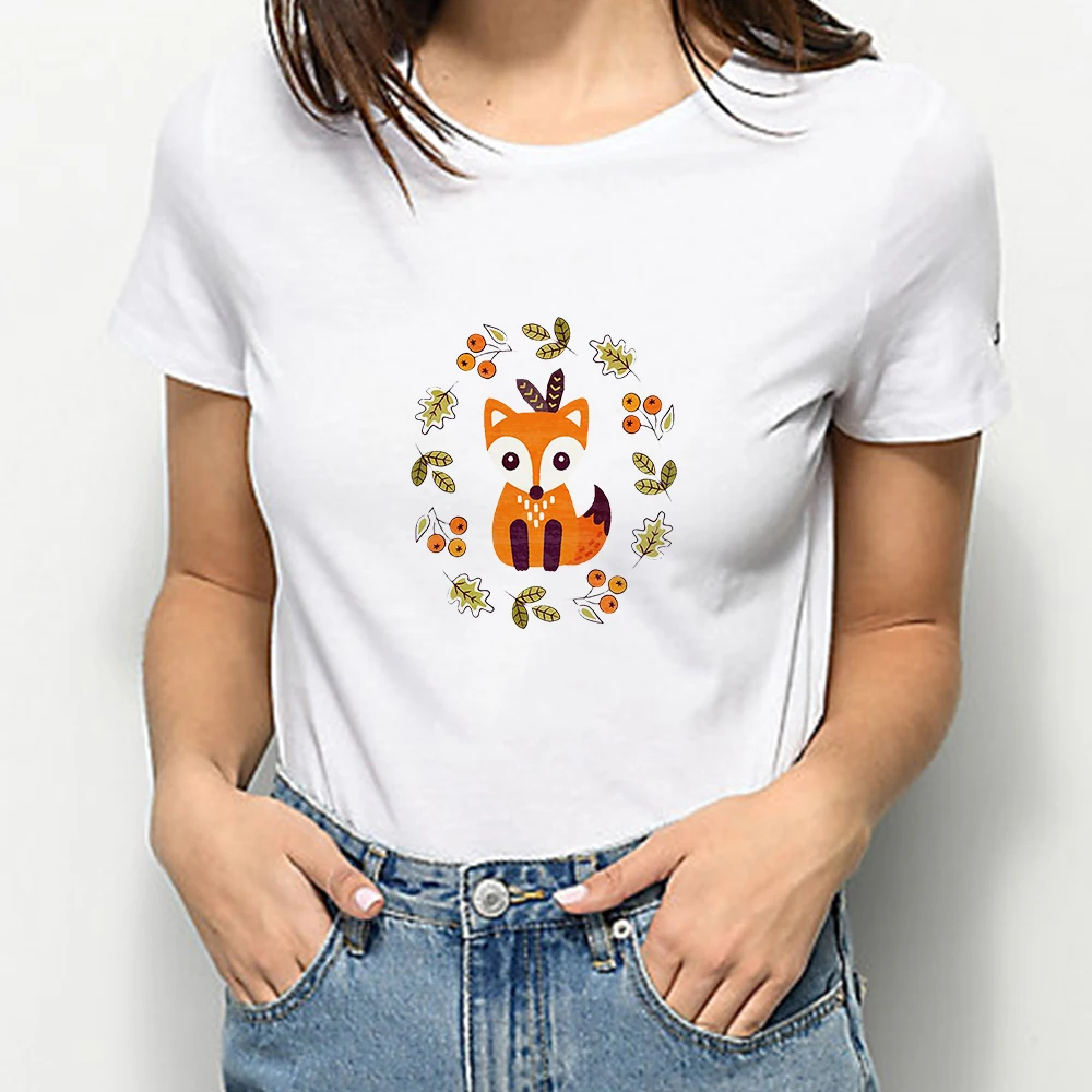 

Ulzzang Popular Women Shirt Beautiful Fox Printed High Quality Female T-shirts Korean Style Fashion Clothes Kpop Harajuku