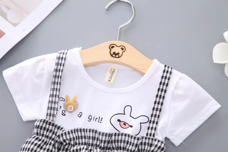 2019 хит продаж милая клетчатая детская одежда с круглым вырезом и рисунком из