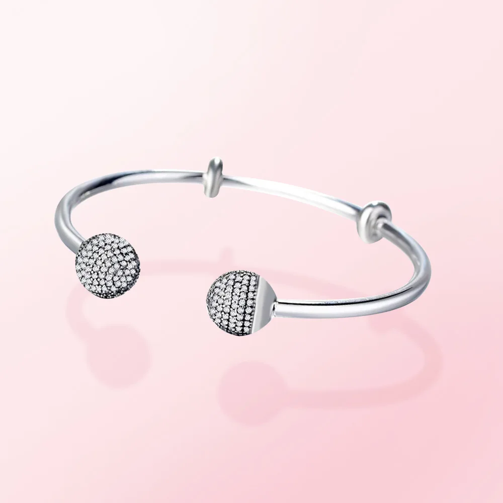 

Bracelet Sterling Silver Open Bracelet Sparkling CZ For diy charm beads women fashion jewelry bracelet gift