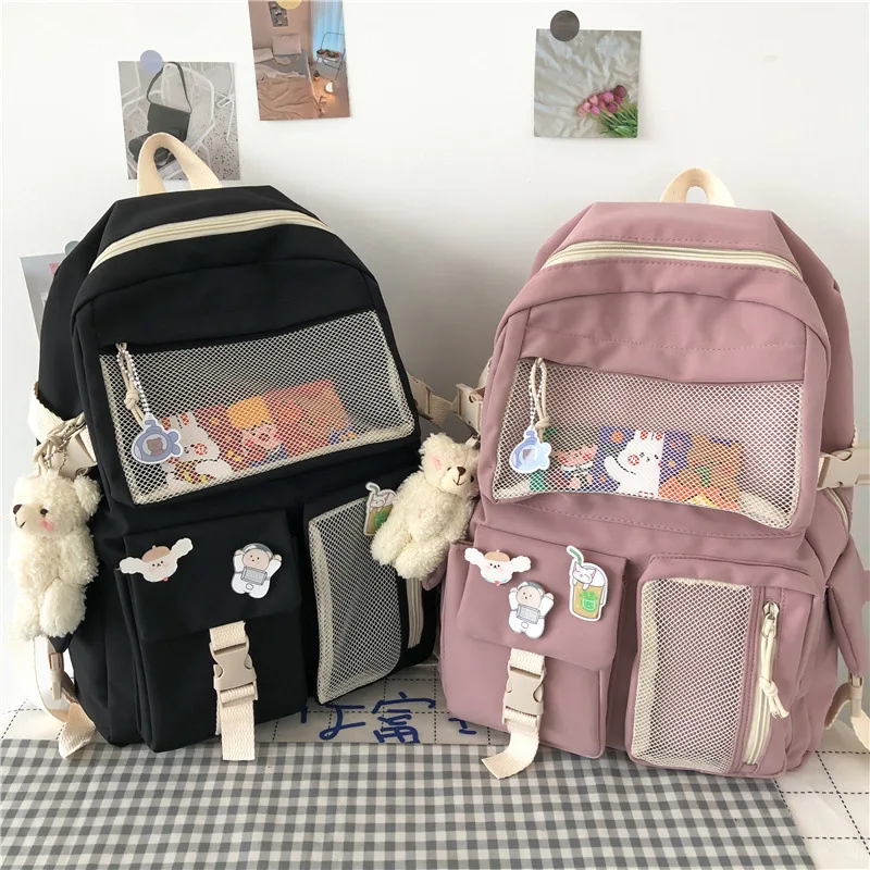 Нейлоновый женский рюкзак с пряжкой, милый модный милый школьный ранец карамельных цветов, сумка на плечо для студентов, для девочек-подрос...