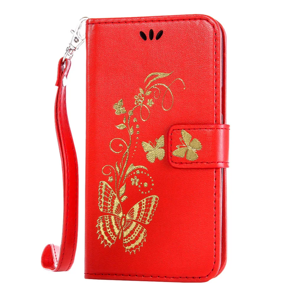 Позолоченный чехол для телефона из искусственной кожи с бабочкой мягкий