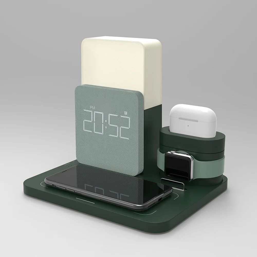 Multi-function Fast Qi Wireless Charger, Six-in-one Night Light Wireless Charging Clock, Mobile Phone for IPhone Iwatch Airpods