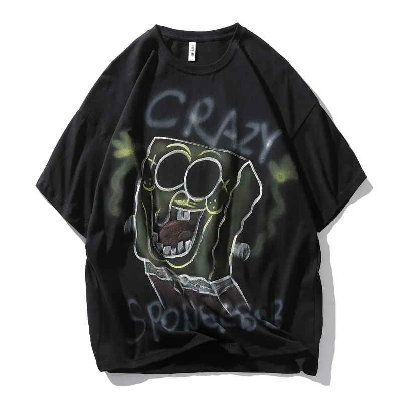 

2021 Summer Painted Cartoon T-shirt Men's Fashion Streetwear Casual tshirts Short Sleeve Tops oversized man T-shirt