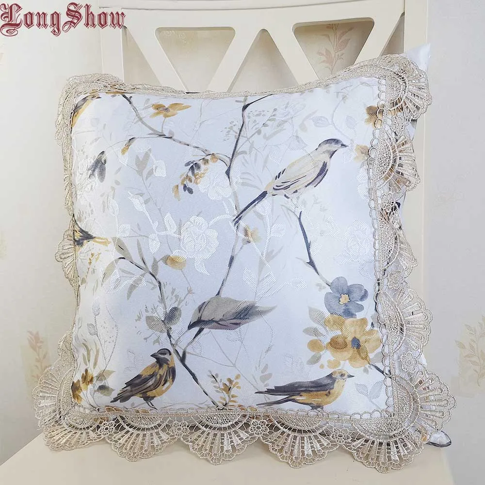 LongShow, Новое поступление, мягкий, плюшевый, жаккардовый, 45x45 см, квадратный чехол для подушки, наволочка с элегантной кружевной отделкой - Цвет: 4509