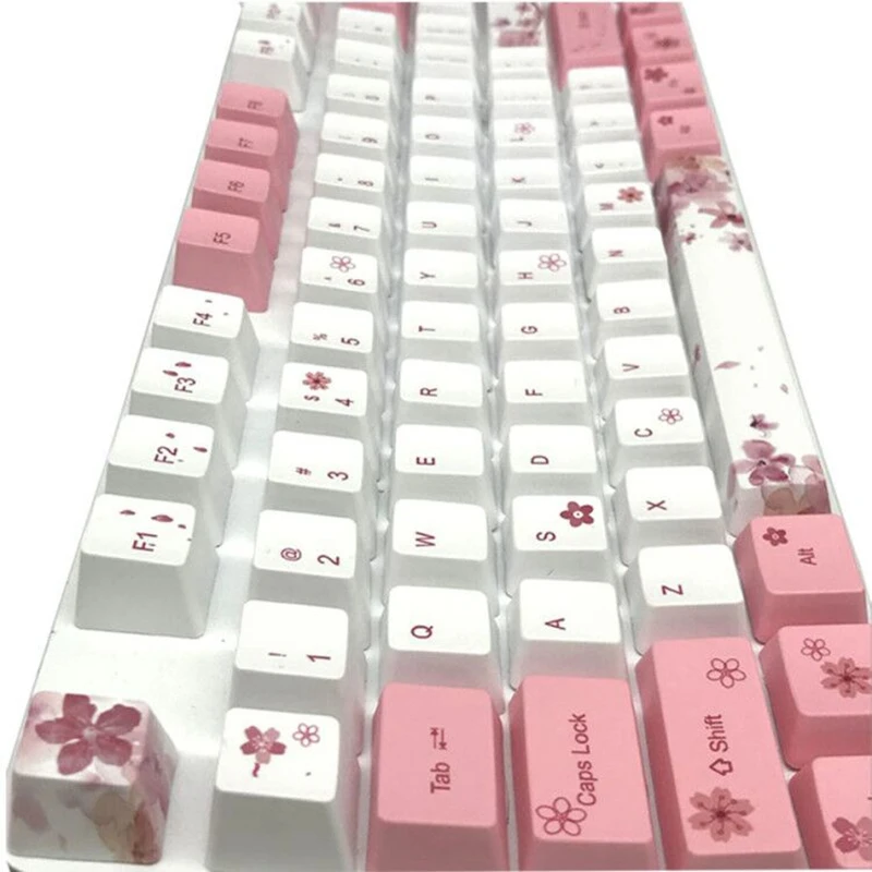

High Pink Cherry Powder PBT Sublimation Mechanical Keyboard Universal Keycap Number of Keys 104 + 9