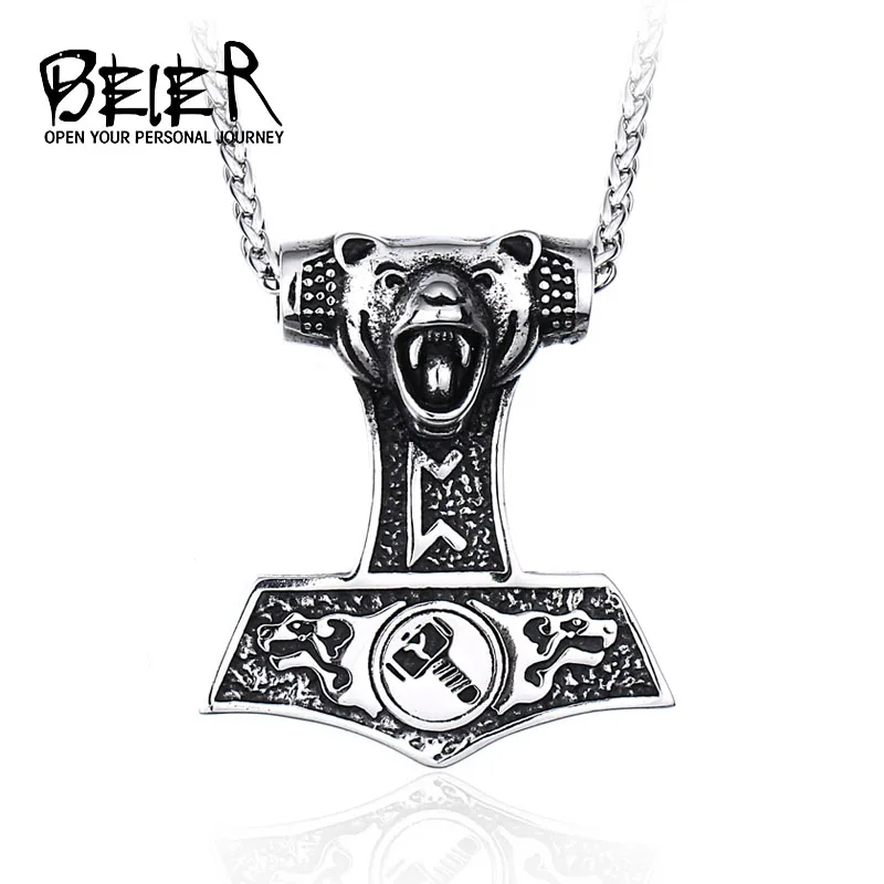 Мужской амулет с принтом медведя Beier кулон из нержавеющей стали в скандинавском