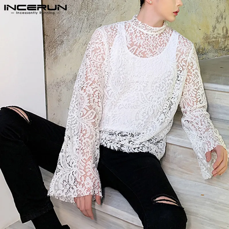 INCERUN мужской комплект из рубашки модная мужская кружевная рубашка двух предметов