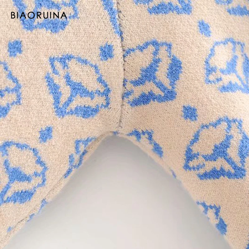 BIAORUINA, Женский жаккардовый Повседневный вязаный комплект из двух предметов с рисунком, базовый свитер, пуловер+ модная прямая вязаная юбка