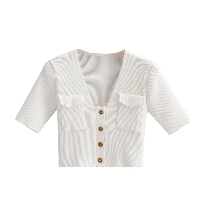 

JCÂ·KILIG Double Pocket Knit Short Sleeved Top Ice Silk Thin T-Shirt L3157