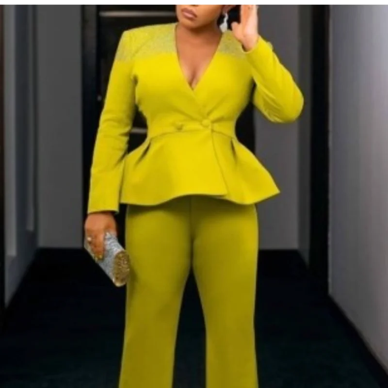 

Women Blazer V Neck Ruffle Patchwork Long Sleeve Spring Fall Female Clothes Solid Elegant Office Ladies Outfit Large Size S-3XL