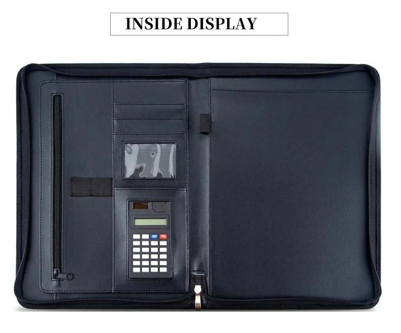 Папка для документов формата А4 из искусственной кожи с калькулятором на молнии