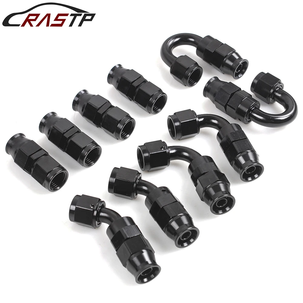

RASTP-AN6 AN8 AN10 Straight 45 90 180 Degree Oil Fuel Swivel Hose End Fitting Oil Hose End Adaptor Kit Black RS-HR021
