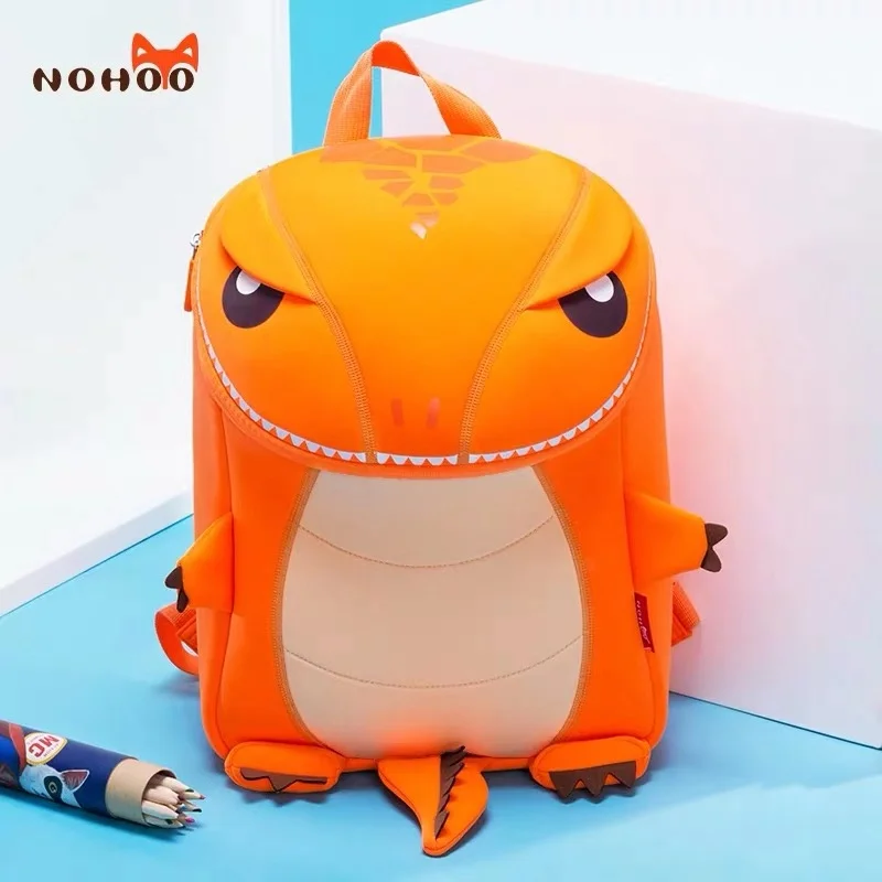 Large Orange NOHOO, Детская сумка для мальчиков, 3D динозавр, школьные сумки, высокое качество, рюкзак для детского сада, водонепроницаемая дорожная сумка для детей 2-7 лет, mochila - Цвет: Large Orange