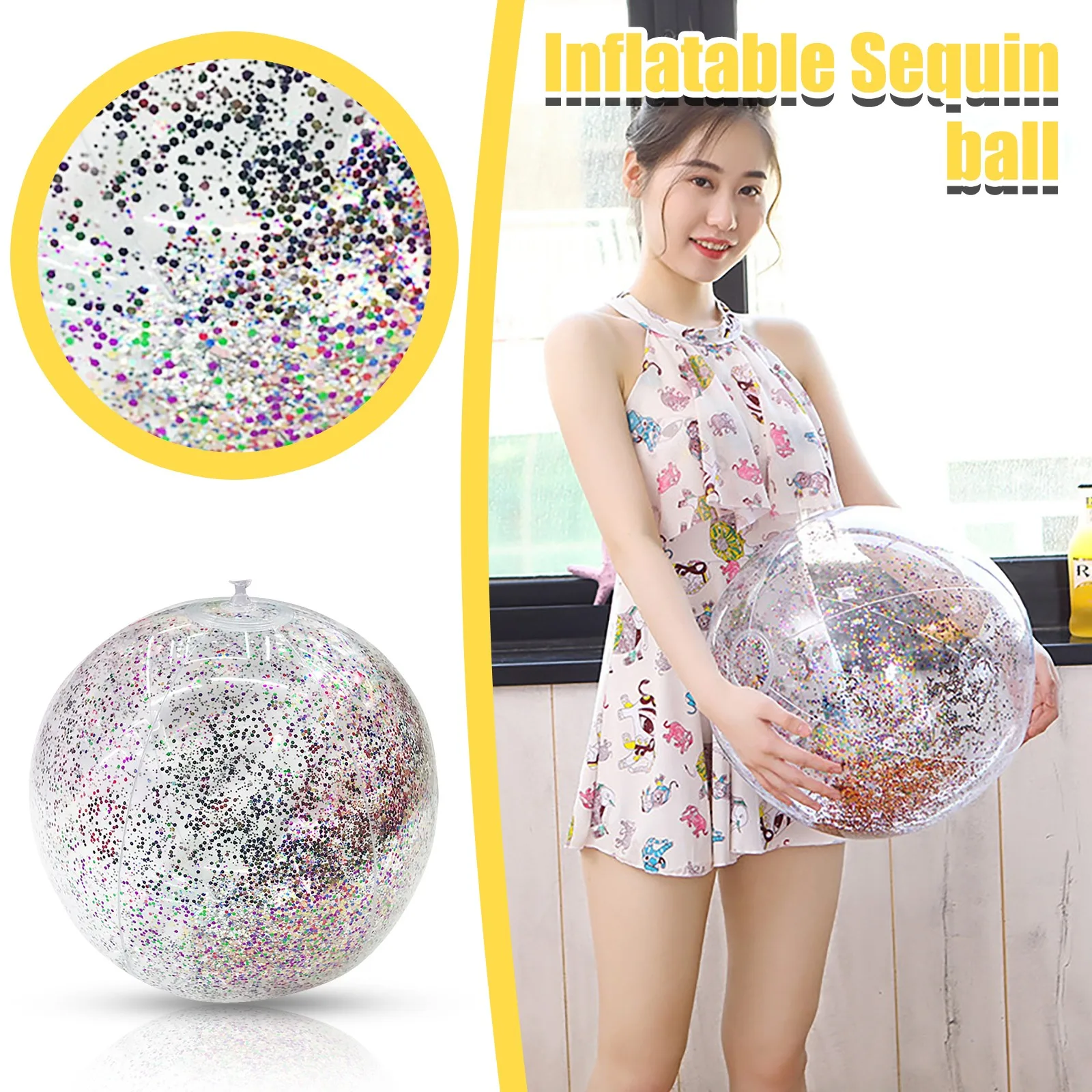 

New Sequins Inflatable Ball Toy Confetti Glitter Clear Balls Toy Swimming Pool Play Party Water Game Bach Sport Balls Kid #Z
