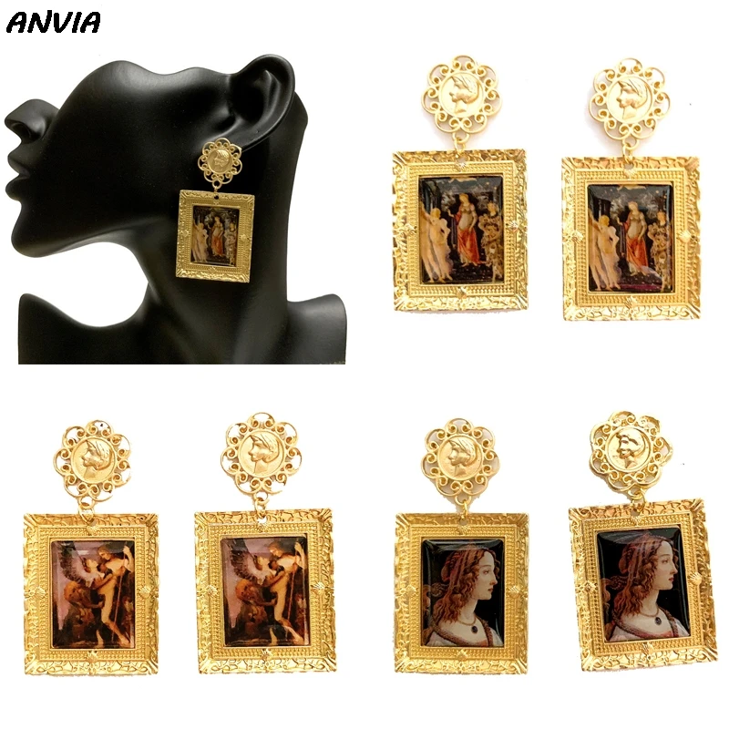 

Ancient Greek Painting Pendientes Earrings Antique Goddess Myth Art Jewelry Drop Dangle Earrings For Women Classic Bijoux New