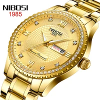 nibosi mens watches top brand luxury famous mens fashion stainless steel diamond dial week calendar luminous gold quartz watch