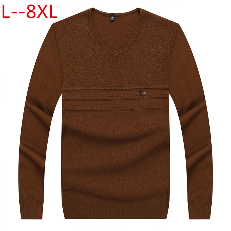 8XL 6XL брендовый Повседневный свитер с v-образным вырезом в полоску приталенный