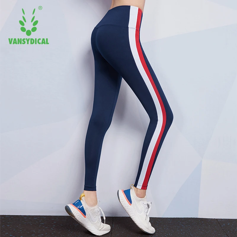 VANSYDICAL сжатые штаны для йоги женские полосатые спортивные колготки бега