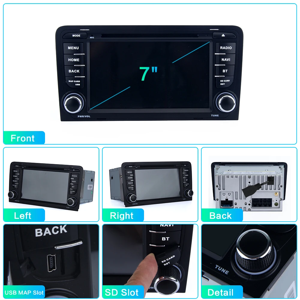 Dasaita TDA7850 2Din " Android 9,0 Автомобильный DVD плеер для автомобиля Audi A3 S3 радио 2003 2004 2005 2006 2007 2008 2009 2011 2013 gps 64G Встроенная память
