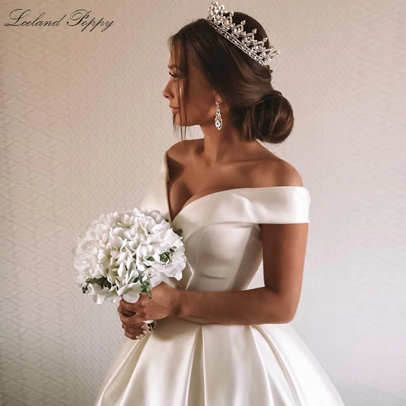 Lceland Poppy Vestido De Noiva трапециевидные атласные свадебные платья с открытыми плечами длина до пола без рукавов Свадебные платья