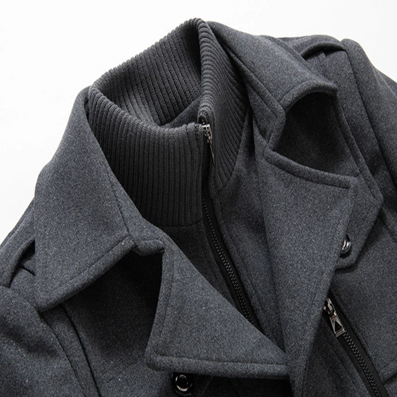 

New Men Wool Blends Coats Autumn Winter Solid Color Cold Resistant Men Woolen Overcoat Double Collar Casual Trench Coat Male