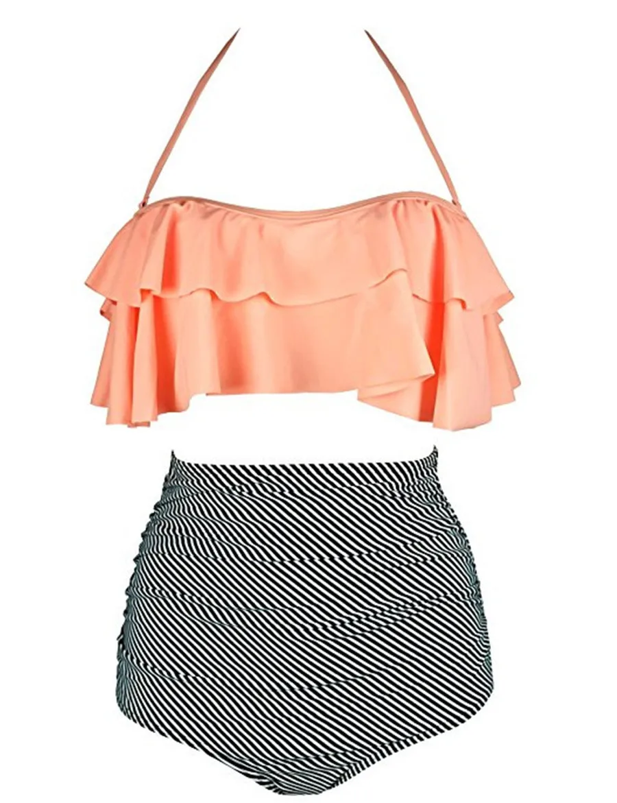 Женский винтажный бикини с эффектом пуш-ап большой купальный костюм высокой